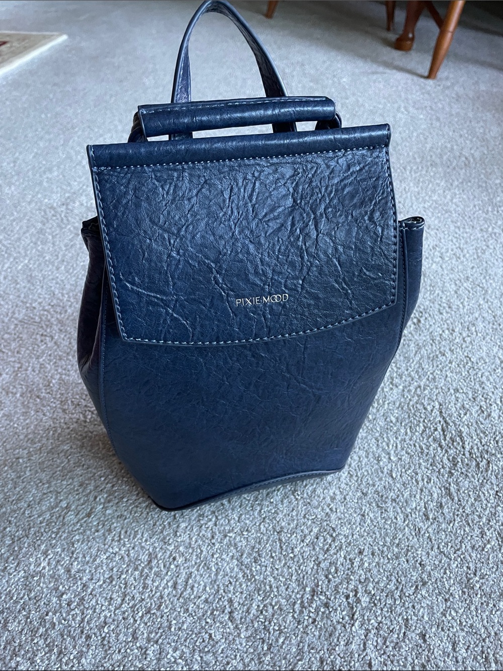 Pixie Mood Navy Faux-Leather Top-Handle Backpack